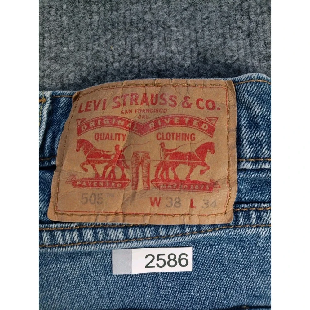 Levi's 505 Regular Fit Jeans Men's 38x34 Blue Denim Straight Leg (Stain)